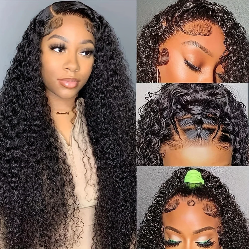 24 Inch Long Loose Curly Wave Frontal Wig Glueless 13x4 Free Part Lace - Pre Plucked Natural Black Hair System with Heat Resistant Fibers, 180% Density for African Women, Daily & Party Wear - Image 45