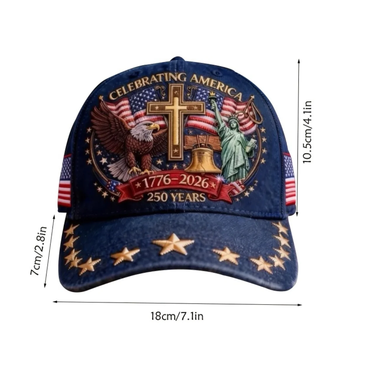 2-Pack US 250th Anniversary Caps - Eagle and Liberty and Cross Design, Adjustable Patriotic Baseball Caps, Unisex, Printed Caps, Independence Day Caps, Holiday Accessories, Ideal Gift for History Lovers, Suitable for All Seasons - Image 16