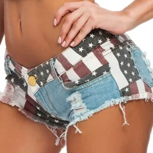 Women's Low-Rise Denim Shorts with American Flag Patchwork & Ripped Details - Frayed Hem Summer Nightclub Jeans, Machine-Washable Sexy Casual Shorts for Festivals & Outings, Jeans Shorts, Night Out, Distressed Look, Durable Fabric, Fashion Lovers
