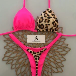 Sexy Leopard Print Halter-Neck Bikini Set | High Stretch Fabric, Allanme Brand, Perfect for Beach and Pool Parties