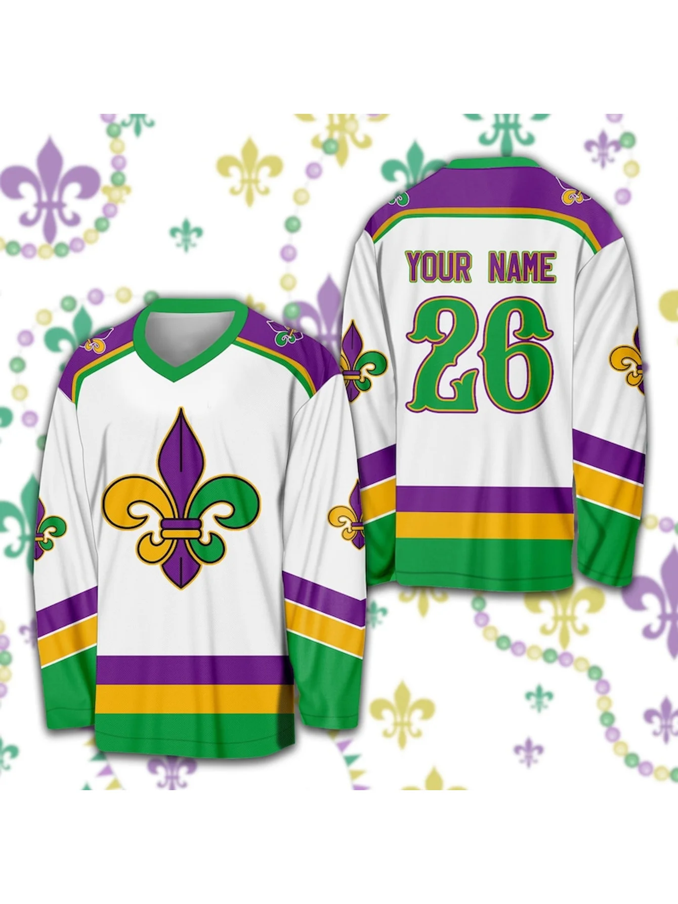 Premium Hockey Jersey Personalized Mardi Gras Ice Hockey Jersey, Custom Fleur De Lis Hockey Shirt, Hockey Team Jersey, Mardi Gras Carnival Sports Uniform For Fans - Image 7