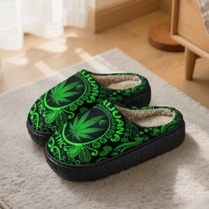1 Pair Green Leaf Design Designed Home Slippers, Trendy High-quality Slippers with Non-Slip 1.57inch Thick Sole, Comfortable Elevator Slippers with Plush Interior for Men and Women Indoor Outdoor, Ideal for All Seasons