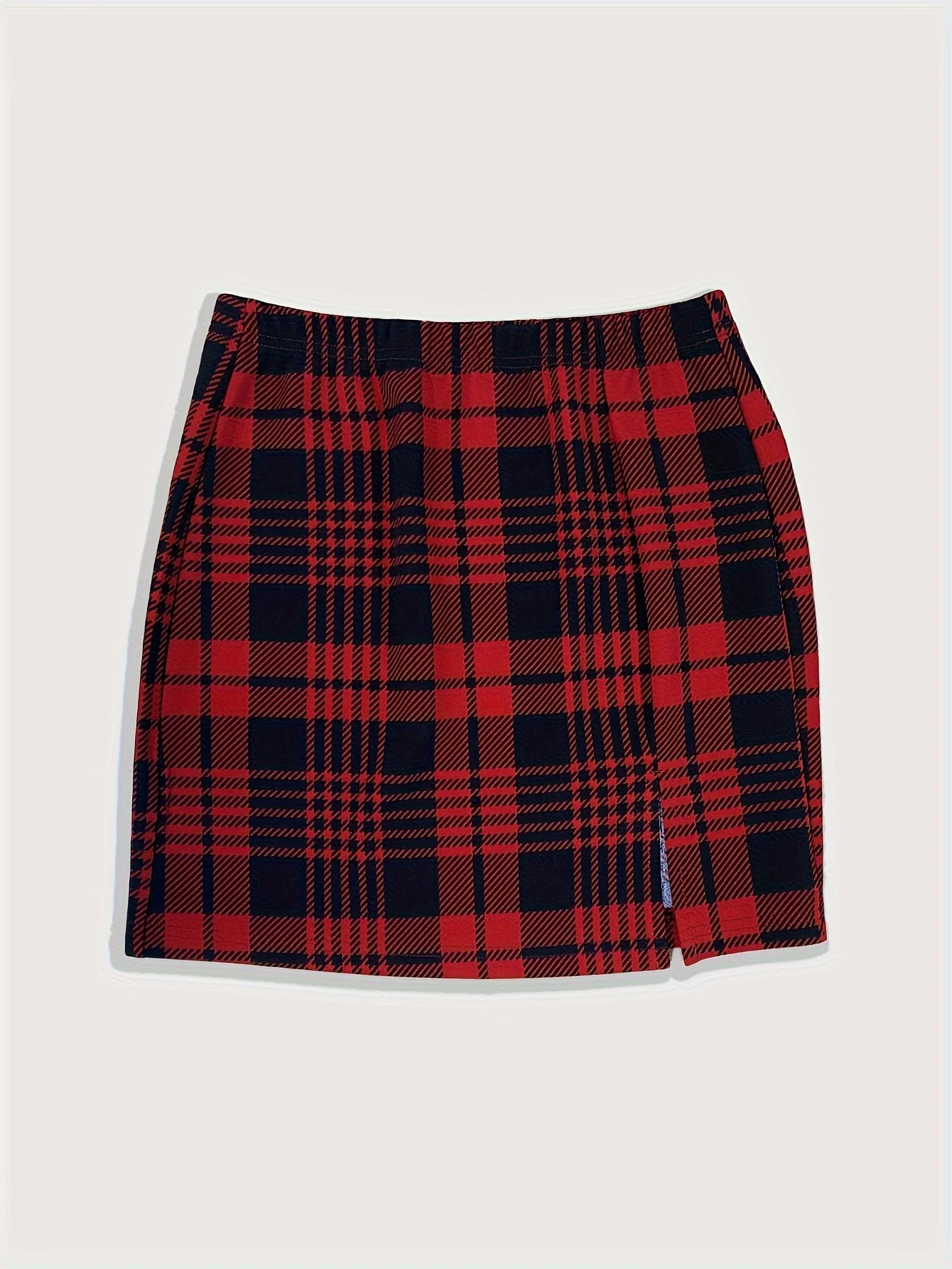 Plaid Print Split Hem Skirt 2pcs, Y2K Mini Bodycon A-Line Skirt for Spring & Summer, Women's Clothing - Image 7