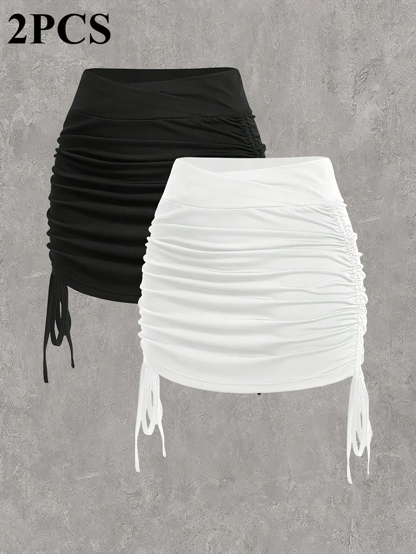 2pcs Women's Sexy Drawstring Mini Skirt, Spicy Style Sexy Strap Drawstring Pleated Pants Skirt, Half Body A-line Skirt