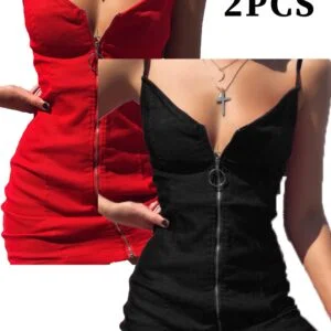 Set of 2, Round Zippered Waist Dress, New Women'S Sleeveless Dress