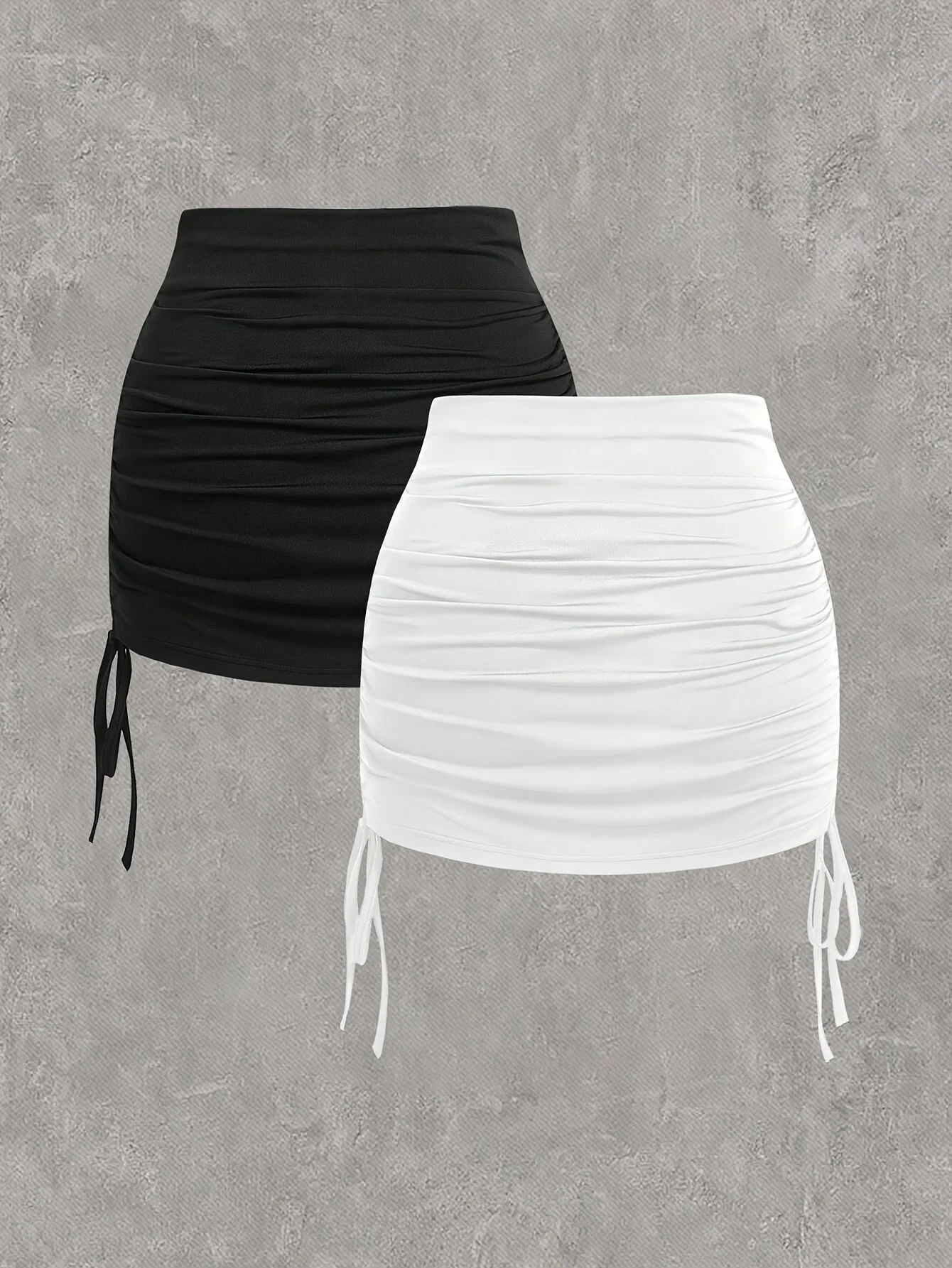 2pcs Women's Sexy Drawstring Mini Skirt, Spicy Style Sexy Strap Drawstring Pleated Pants Skirt, Half Body A-line Skirt - Image 9