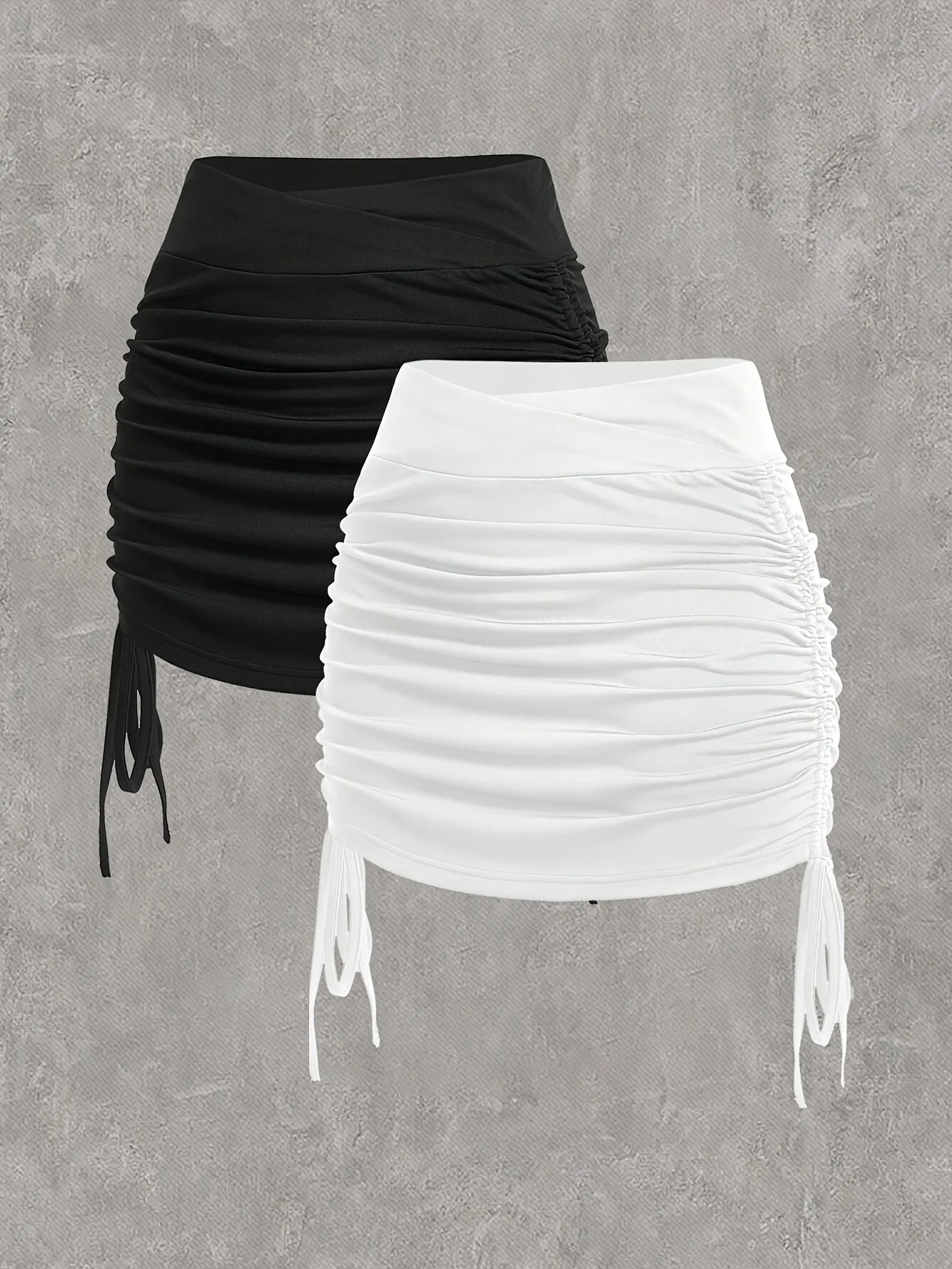 2pcs Women's Sexy Drawstring Mini Skirt, Spicy Style Sexy Strap Drawstring Pleated Pants Skirt, Half Body A-line Skirt - Image 11