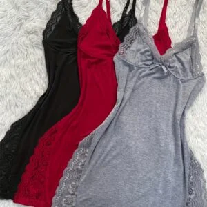 Modal Nightdress - Lace Panelled, V-neckline, Side-opening for Comfortable Sleep