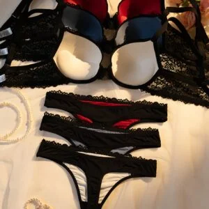3-Pack Women's Sexy Lace Semi-Sheer Lingerie Set, High Support Underwire Push-Up Bra with Low-Rise Thong Panties, Comfortable and Breathable for Daily Wear