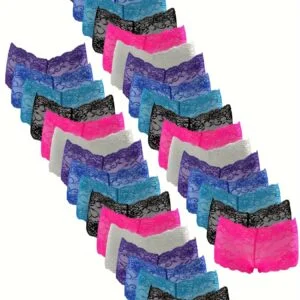 33pcs M-XXL Female Sexy Lace Boxers Underwear Boyshorts Boxer Women Transparent Panties Shorts Ladies Perspective Lingerie( Color Random Delivery)