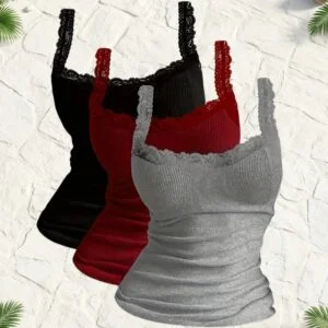 [Stretch Camisole] 3pcs High Stretch Multicolor Women's Casual Fashion Camisole Lace Vest Three-Piece Set