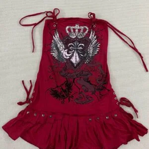 Y2K Aesthetic Gothic Bow Dress Slim High Waist Burgundy Camisole Nightclub Style Casaul Daily Wear