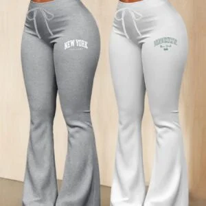 New York & Brooklyn Print Women's Autumn Fashion Two-Pack: Casual Daily Wear with Elastic Waistband Drawstring, Slim-Fit Stretch Straight-Leg Pants