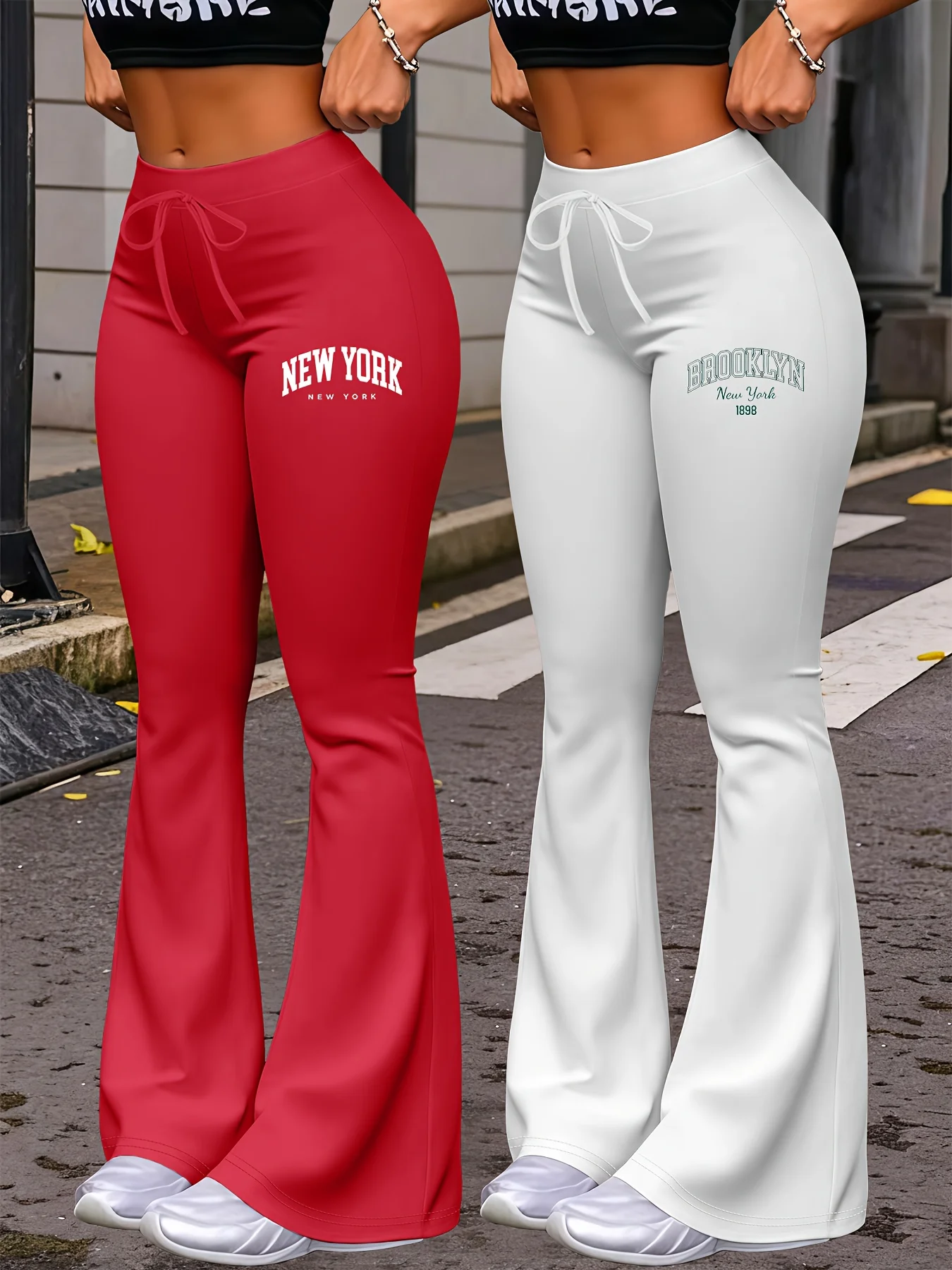 New York & Brooklyn Print Women's Autumn Fashion Two-Pack: Casual Daily Wear with Elastic Waistband Drawstring, Slim-Fit Stretch Straight-Leg Pants - Image 8