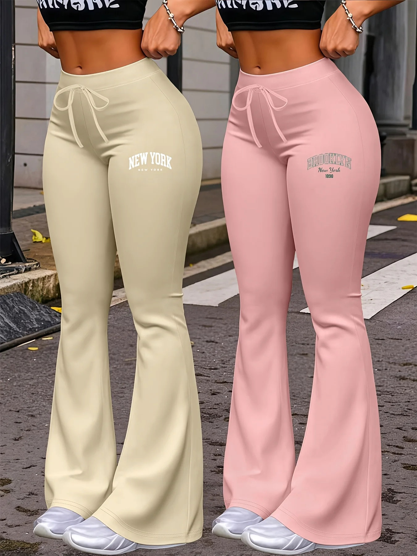 New York & Brooklyn Print Women's Autumn Fashion Two-Pack: Casual Daily Wear with Elastic Waistband Drawstring, Slim-Fit Stretch Straight-Leg Pants - Image 15