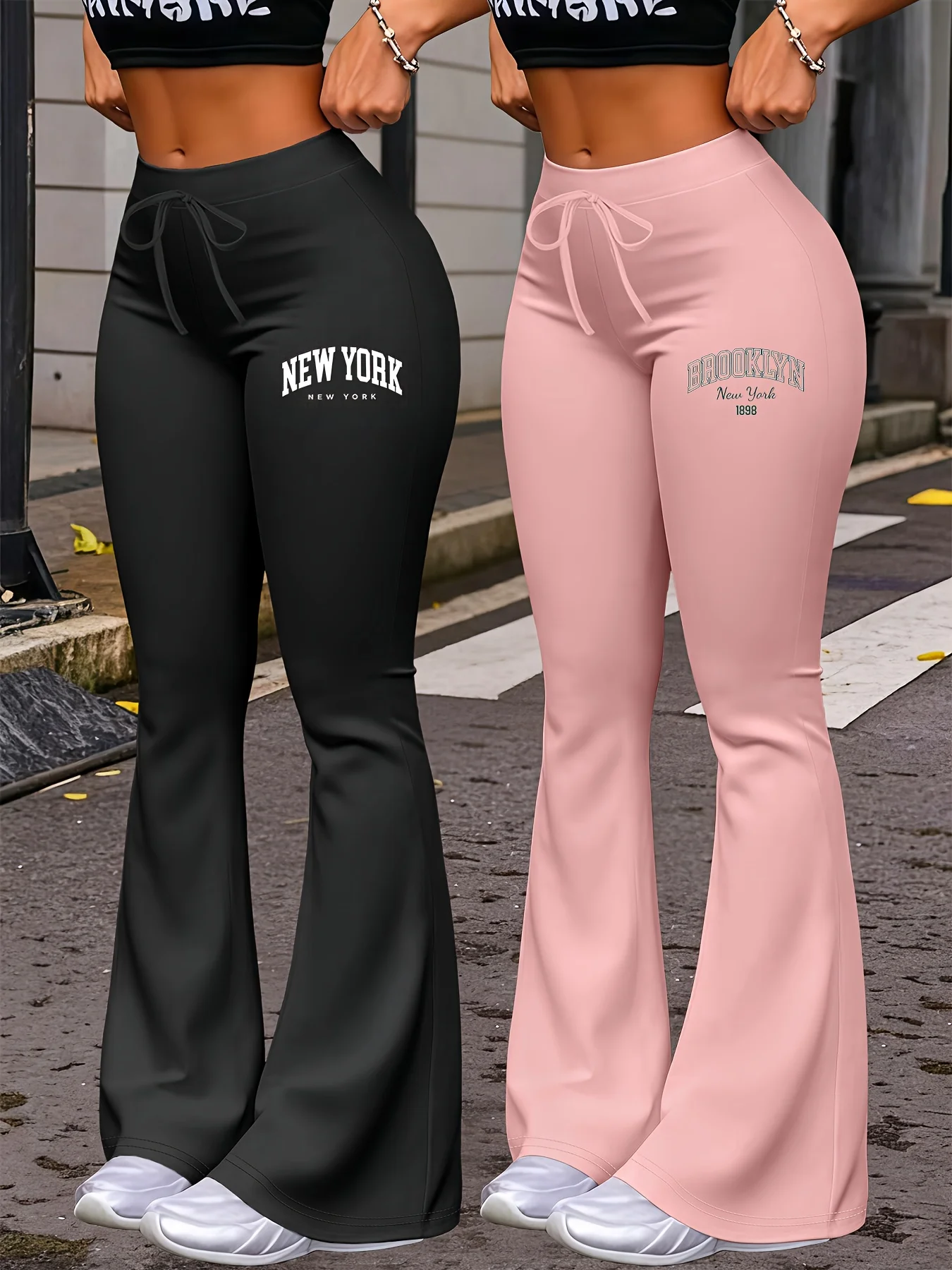 New York & Brooklyn Print Women's Autumn Fashion Two-Pack: Casual Daily Wear with Elastic Waistband Drawstring, Slim-Fit Stretch Straight-Leg Pants - Image 16