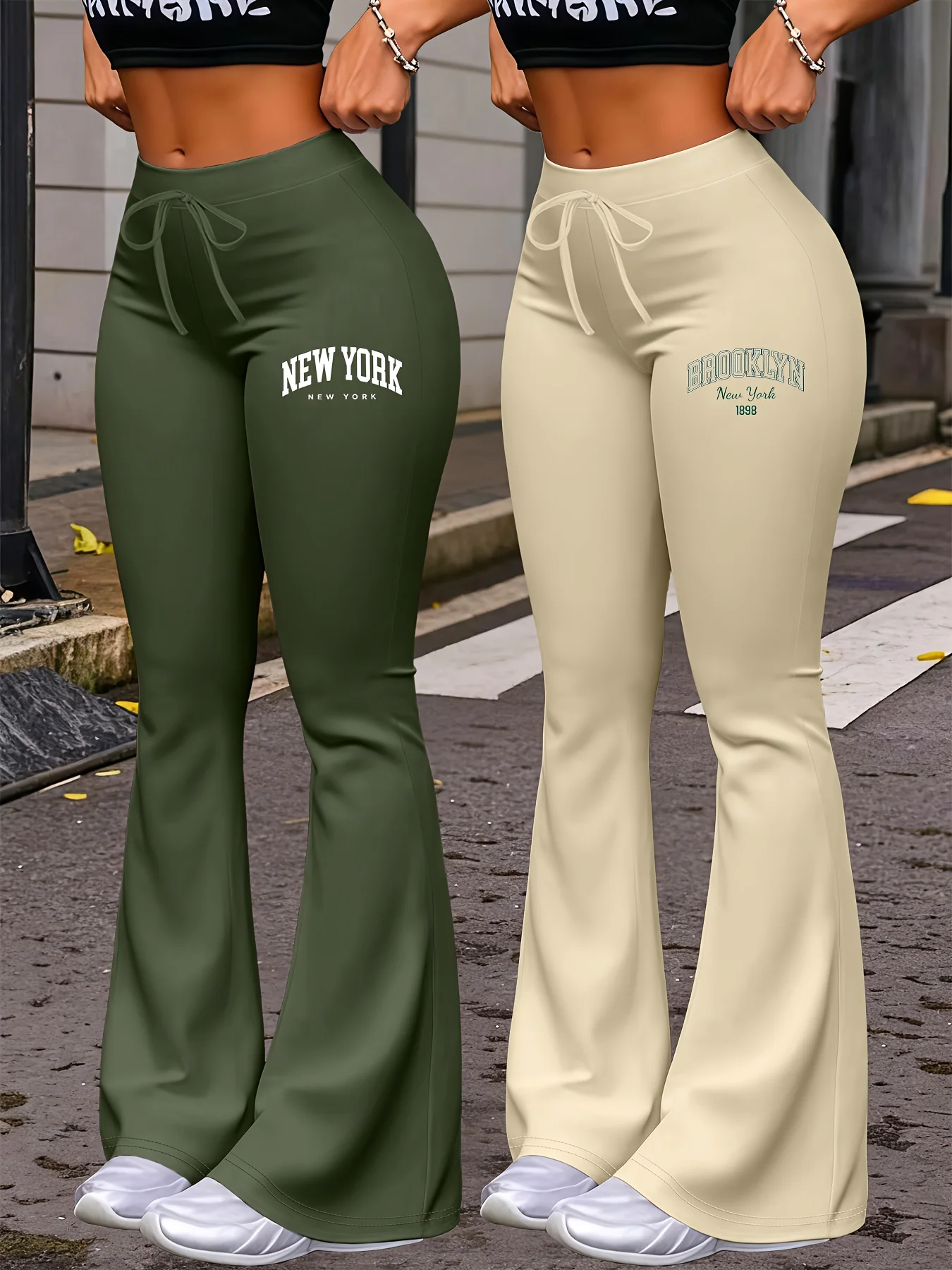 New York & Brooklyn Print Women's Autumn Fashion Two-Pack: Casual Daily Wear with Elastic Waistband Drawstring, Slim-Fit Stretch Straight-Leg Pants - Image 17