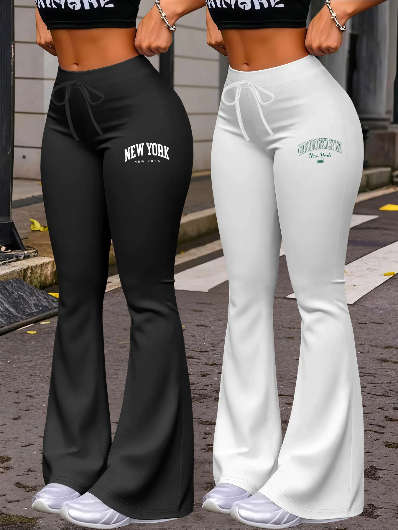 New York & Brooklyn Print Women's Autumn Fashion Two-Pack: Casual Daily Wear with Elastic Waistband Drawstring, Slim-Fit Stretch Straight-Leg Pants - Image 23