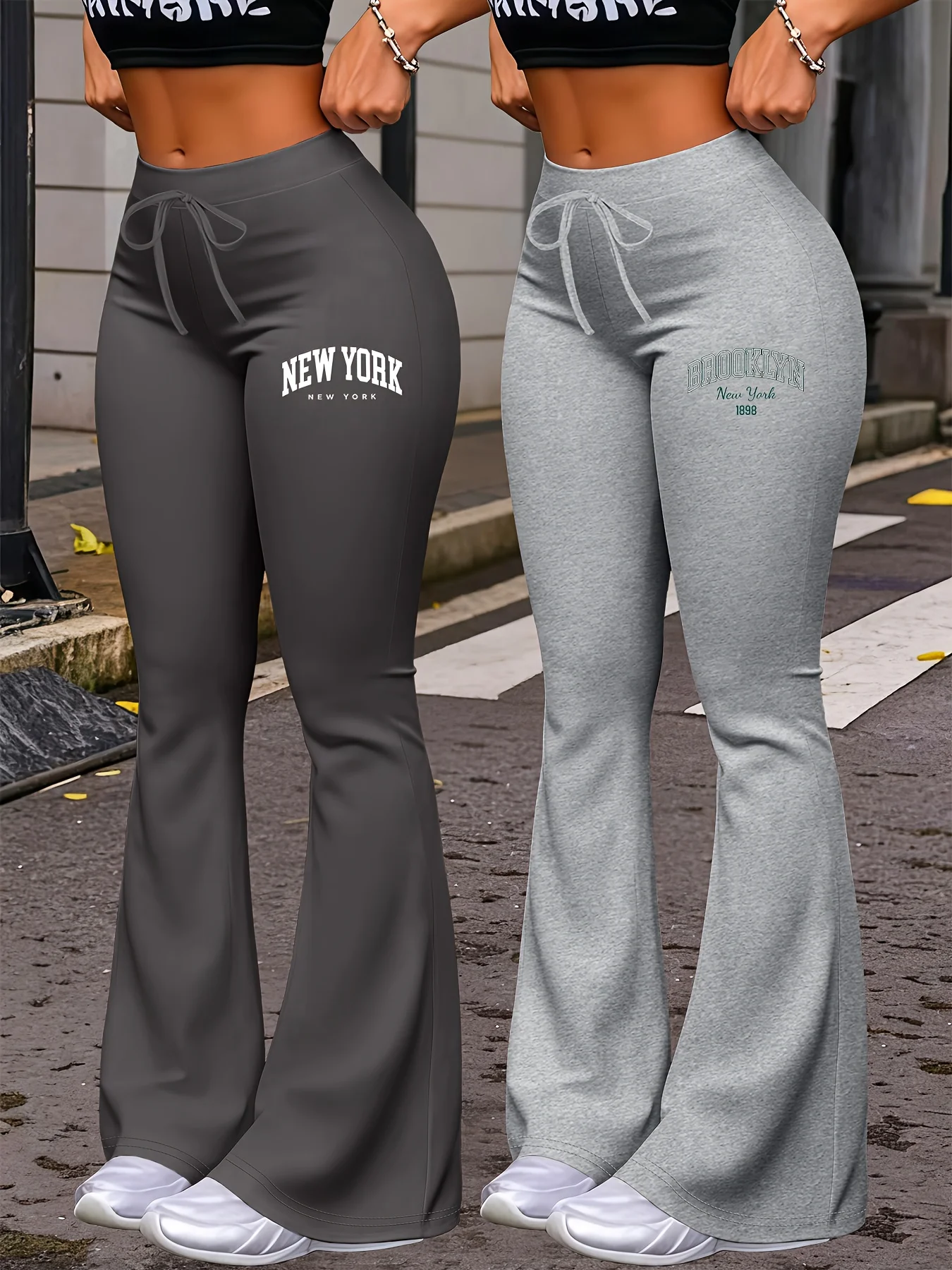 New York & Brooklyn Print Women's Autumn Fashion Two-Pack: Casual Daily Wear with Elastic Waistband Drawstring, Slim-Fit Stretch Straight-Leg Pants - Image 25