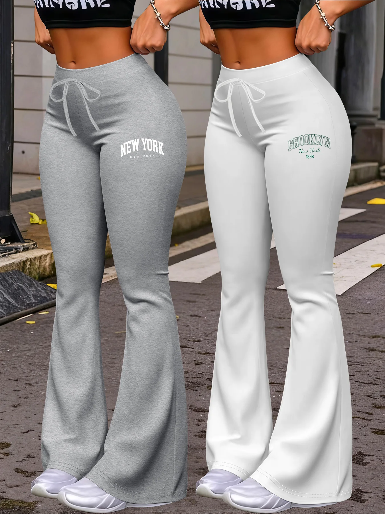 New York & Brooklyn Print Women's Autumn Fashion Two-Pack: Casual Daily Wear with Elastic Waistband Drawstring, Slim-Fit Stretch Straight-Leg Pants - Image 28