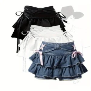 New Fashion Women Hot Sweet Kawaii Bow Vintage Y2k Clothes American Streetwear Sexy Summer A-line Gothic Mini Denim Skirts