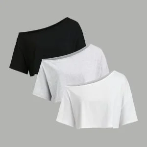 [Summer T-Shirts Set] Set of Three Stylish And Casual Summer Women's T-Shirts with an Off-Shoulder Design