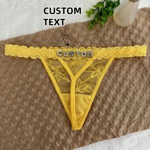 Personalized Name/Text Women's Low-Rise Thong G-String Panties, Custom Lace Underwear with Initials/Name, T-Back V-String, Semi-Sheer Lingerie, for Wife/Girlfriend, Ideal Valentine's/Birthday Gift, Hand Wash Care