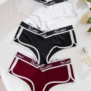 3pcs European and American Women's High Elasticity Low-Waist Breathable Contrast Trim Briefs