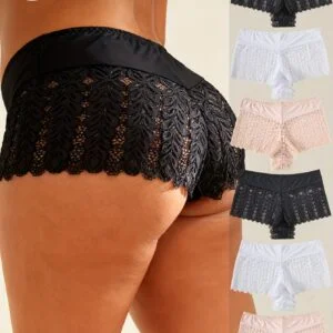 6pcs Solid Seamless Lace Trim Boyshorts | Easy Comfy Breathable Stretchy Intimates Panties with Drop Waist and Contrast Lace Details