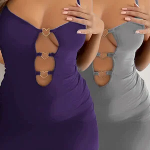 Plus Size, Summer Plus Size Sexy Hollow Out Suspender Dress 2pcs Combination Set