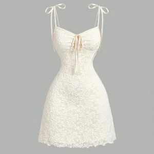 Women'S Elegant A-Line Jacquard Dress with Ruched Bust & Tie Bow Back, Adjustable Waist & Spaghetti Strap - All-Season Formal & Casual Outfits in /, Perfect For Concerts, Graduation, Festival, Vintage, Tropical, Vacation, Tea Party, Hawaiian