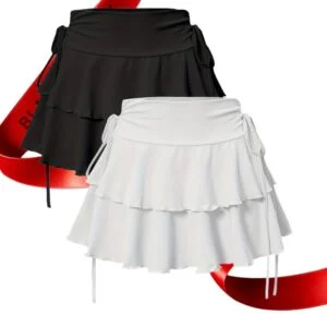2pcs Set Women's Solid Color Fashion Half Skirt with Ruffle Drawstring Mini Skirts