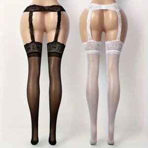 2-Pack Lace Top Thigh-High Stockings - Ultra Sheer Black Pantyhose, Sexy Stay-Up Socks for Women