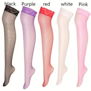 5-Pack/3-Pack Spring Summer Lace Trim Sexy Fishnet Stockings, High-Stretch Thigh-High Fishnet Socks, Fishnet Stockings, Medium Fishnet Socks, Dress-Up Fishnet Stockings