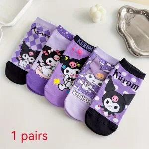 1 Pair Kuromi Cartoon Knee-length Socks | Soft, Breathable, Sweat-Absorbent, Fashionable, Ideal for, Home, Travel, and Outdoor Activities, Mixed Colors, Perfect Gift for Birthdays and Holidays