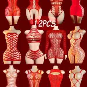 12pcs Set Sexy Hanging Strap Fishnet Seduction Bodysuit with Open-Crotch Pantyhose, Crotchless Seduction Stockings, Luminous Hot Rhinestone Tights, Adult Teasing Gift, Women's Underwear, Plus Size Sexy Bodysuit, Bodysuit Underwear, Women's Sexy