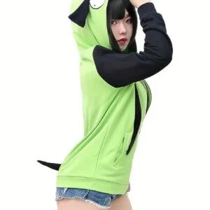 Women Cosplay Hoodie Jacket Green Coat with Ears for Halloween Party