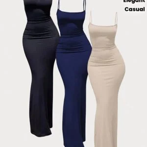 3pcs Spaghetti Suspender Dress Set , Casual Elegant , Solid Color