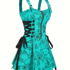 Women's Rose Print Zipper Buckle Dress