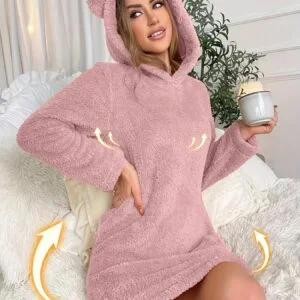Women'S Thick Hooded Sleep Dress for Autumn And Winter Leisure