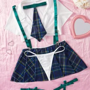 Women'S Sexy Plaid Suit | Red and White Suspender Top with Plaid Skirt, Perfect for Role-Playing, Theme Party, and Role-Playing Clothing