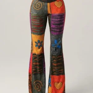 Sexy Lace Patchwork Flared Pants / Bohemian Color Block Print /