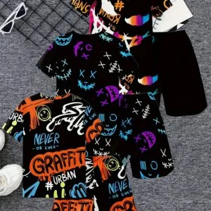 6pcs Boys Spring/Summer Set/3D Printed Short-Sleeve T-Shirts And Shorts/Ideal for Outdoor Sports