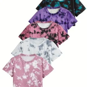 Women's Tie-Dye Short Loose Casual Sports T-Shirt Five-Pack