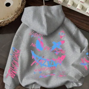 [1pc Cartoon Print Hoodie] Casual Cartoon Print Hoodie, Polyester Knit Fabric, with Drawstring Hood, for All Seasons