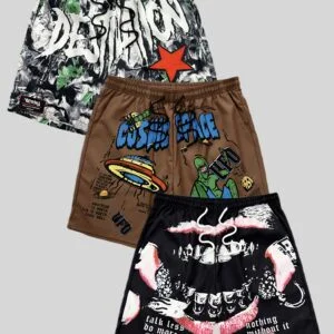 New Men's Three-Piece Printed Beach Shorts Set