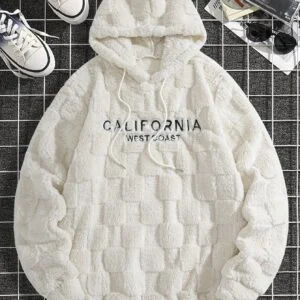 [Thick Double-Sided Plush] Thick Double-Sided Plush | 1pc Jacquard Plaid Embroidered Hooded Sweatshirt