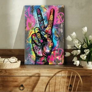 1pc Wooden Framed Canvas Painting, Graffiti Hand D Art for Living Room, Bedroom, Kitchen, and Office Decor