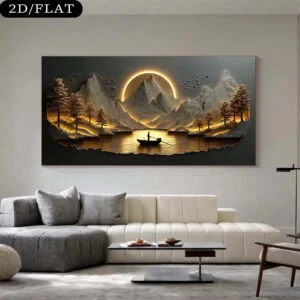 2D Flat, 1pc Large Modern Frameless Canvas Wall Art - Wide Abstract Serene Landscape Mural Suitable for Living Room, Bedroom, Wall Panel - Minimalist Realistic Poster, Installation, Modern Decorative, 2D Flat