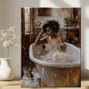 2D Flat Unique Style Solid Wood Frame Painting | Depicting a Woman in a Bathtub, Perfect for Home Decoration, Festive Occasions, and Gifts for Him/Her, Suitable for Living Room and Bedroom, Ready to Hang, Two-Dimensional Design